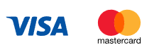 Visa and Mastercard logos indicating accepted credit cards for online payments.